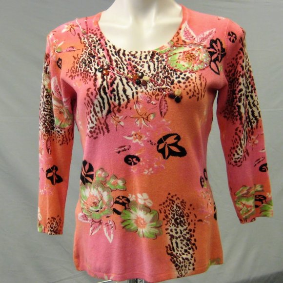 Elizabeth New York Pink Embellished Sweater Small - Picture 1 of 5